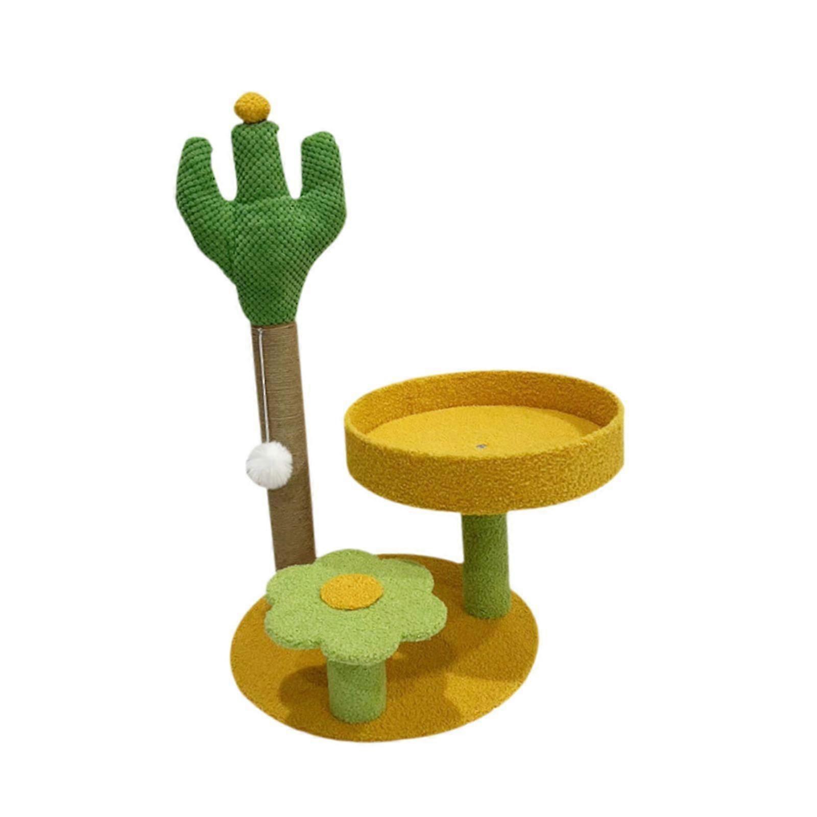 Cat Tree with Sisal Covered Scratch Post for Resting Interactive Indoor Cats Yellow