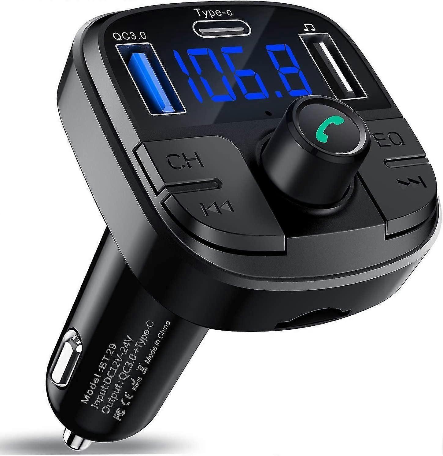 Bluetooth 5.0 FM Transmitter, Handsfree Car Kit with QC3.0 USB Port, Car Audio Adapter Support MP3 P