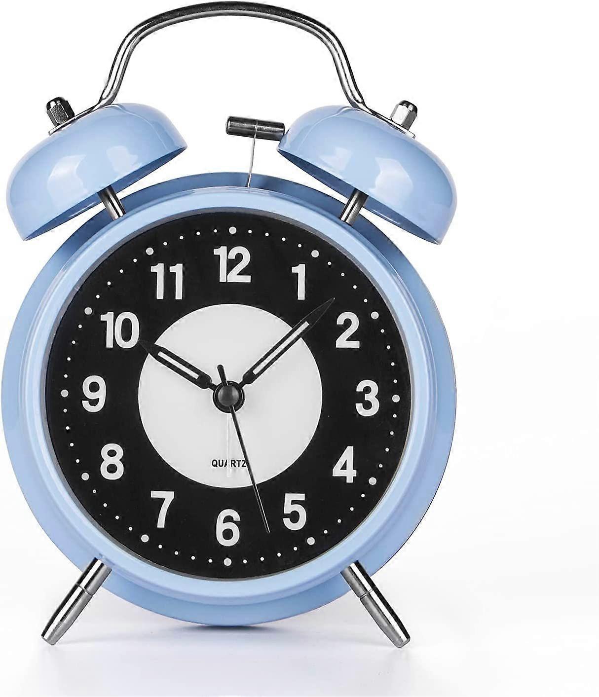 4-inch Vintage Analog Alarm Clock for Heavy Sleepers, with nightlight and Luminous Background, not-Ticking and Battery Operated,Blue