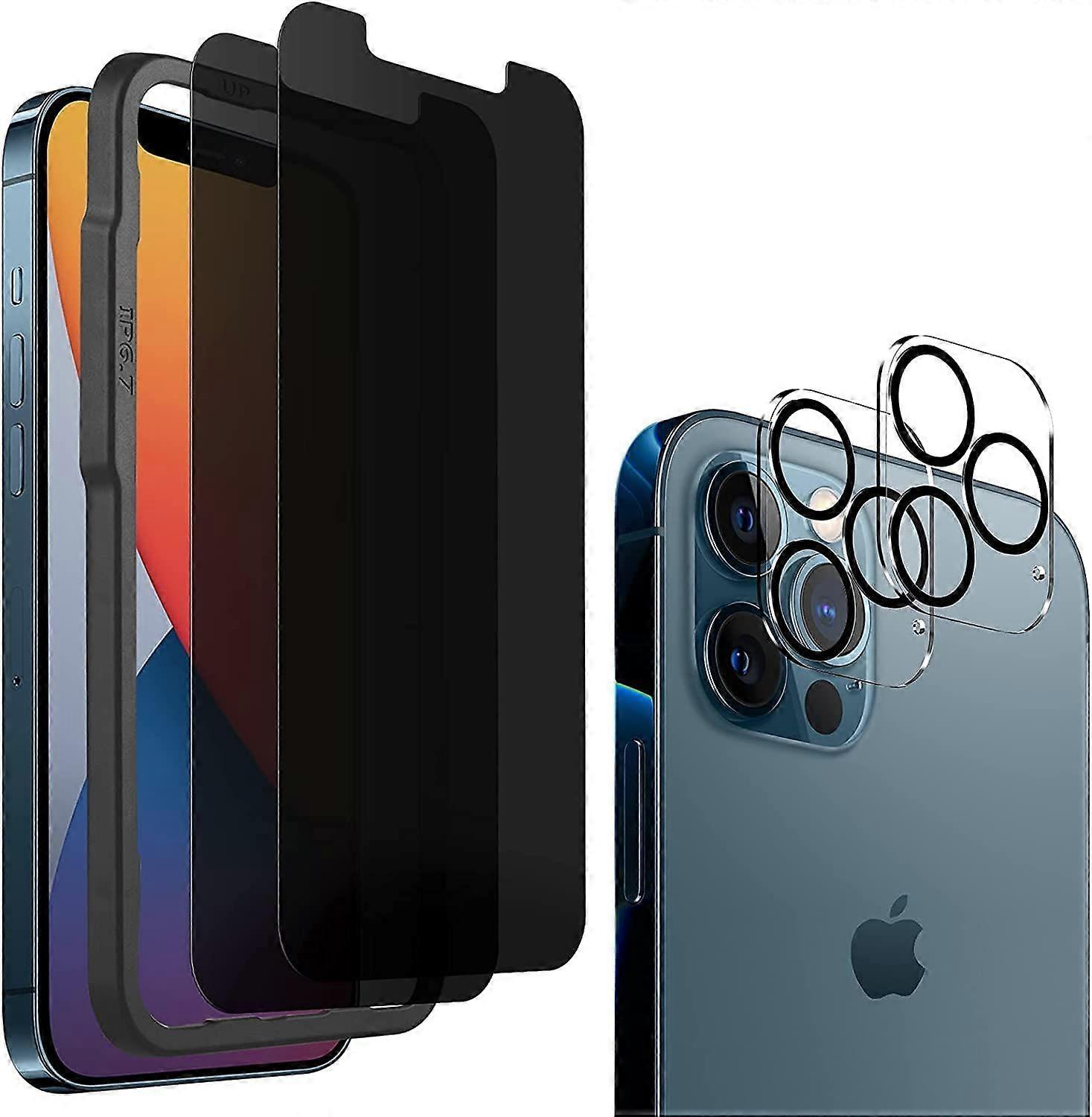 2er-Pack Sichtschutzfolie kompatibel für iPhone 12 Pro Max[6.7] mit 2er-Pack Kamera-Objektivschutz, 9H Härte Anti-Spy-Folie aus gehärtetem Glas, Wi