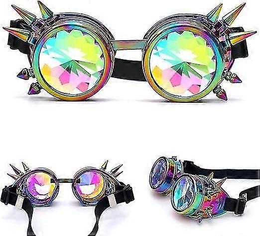 Rainbow Crystal Bling Glasses Kaleidoscope Goth Rivets Kaleidoscope Goggles