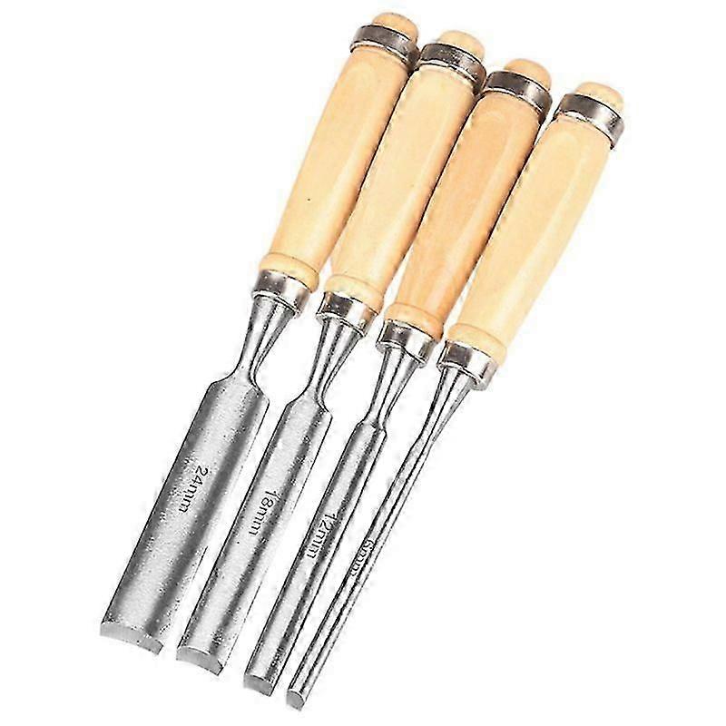 Set of 4 Wooden Chisel Set, Round, Curved Chisel Set, -V Steel Semicircular Edge 8 mm/12 mm/18 mm/24 mm  suitable for DIY Crafts