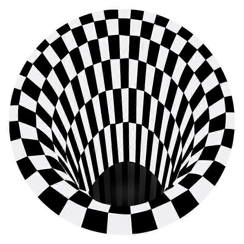 Bedroom Rugs Black White Grid Printing 3D Illusion Vortex Bottomless Hole Carpets