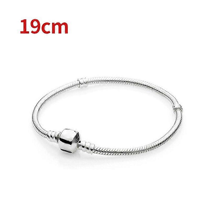 Original Sterling 19Cm Silver Snake Chain Bracelet Secure Heart Clasp Beads Charms Bracelet For Women Diy Jewelry Making