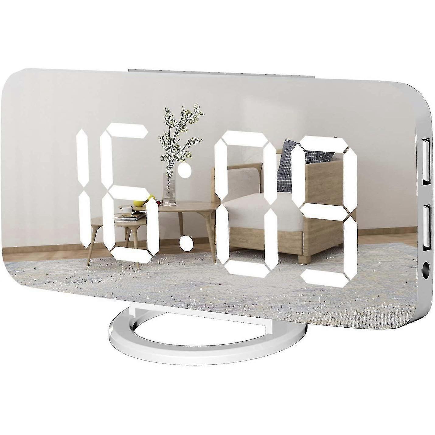 Digital Alarm Clock Mirrored Led Display,usb Charger, Snooze Function Mode Beside Desk Clock For Be