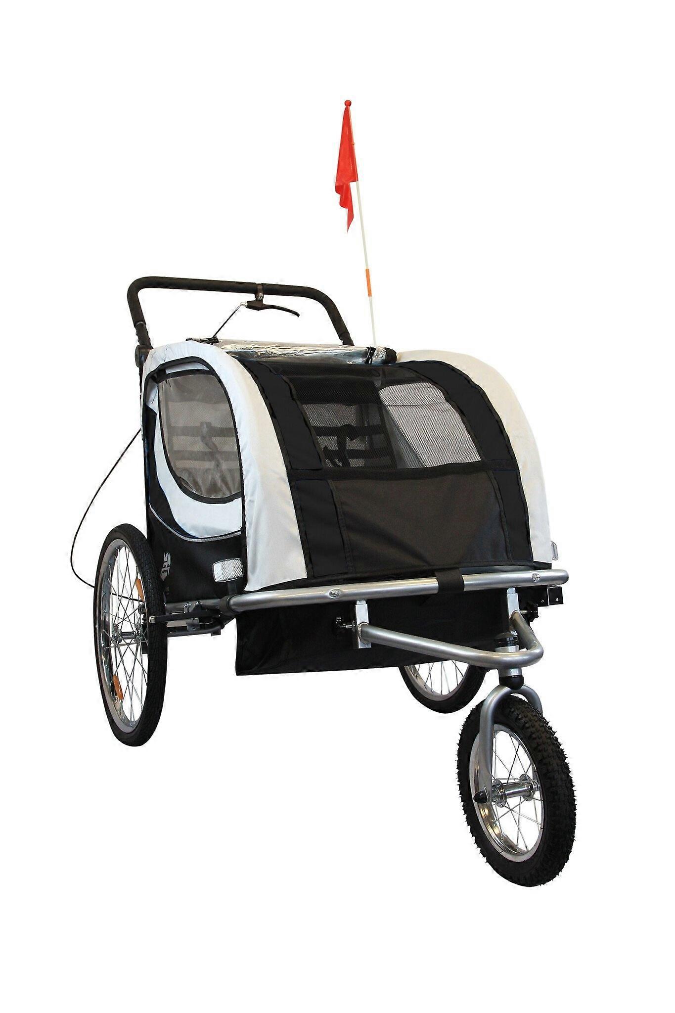 Bicycle trailer child - buggy - 2-seater - with shock absorber - black