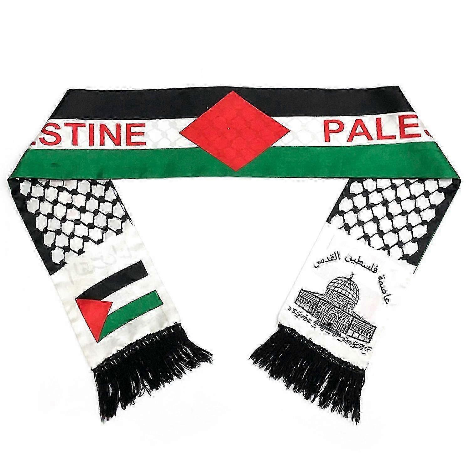 2 Pcs Palestine Nation Flag Print Scarves Fringed Satin Color Unisex Smooth Custom Party Neck Wraps f74p