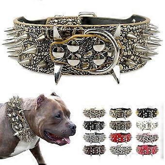 5cm Wide Studded Dog Collars For Pitbull Mastiff S:Neck for 15-18\ Golden Brown