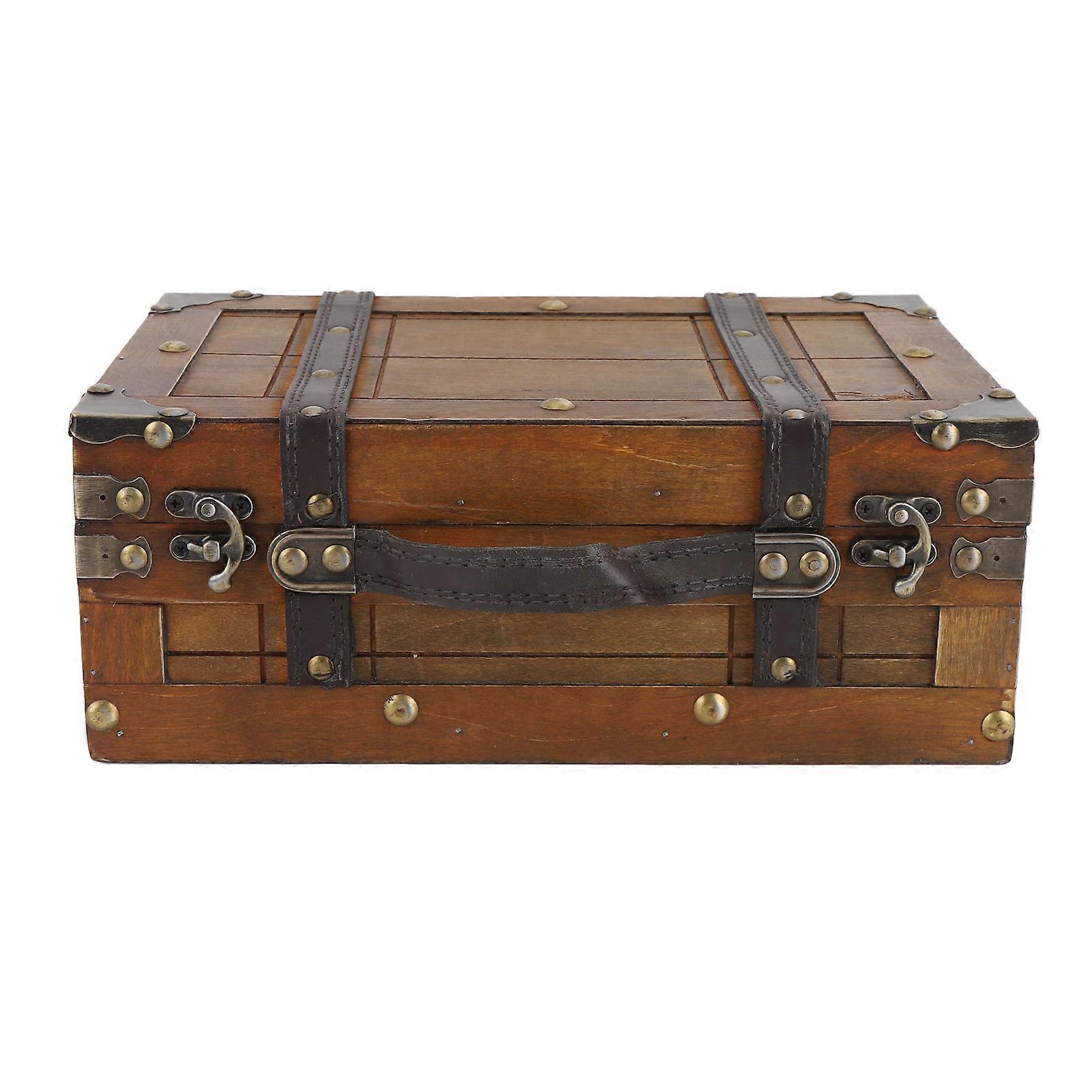 Vintage Portable Wooden Chest, Multifunctional, Distressed Style, for Storing Clothes, Toys, Photo Props, Small Size