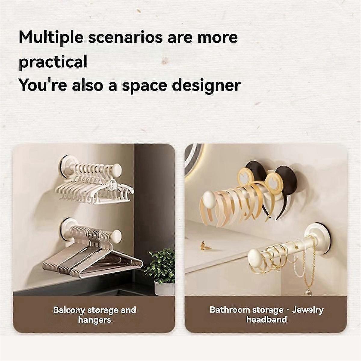 Multi-Functional Wall-Mounted 3pcs Suction Cup Clothes Hanger Storage Organizer for Home Balcony