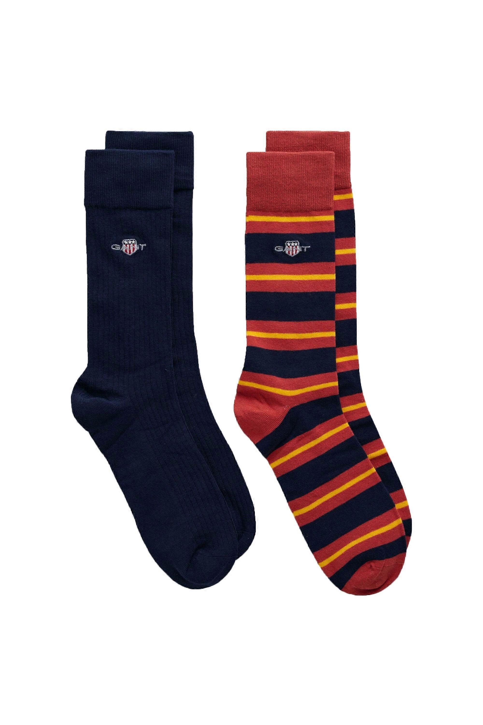 Gant Shield Rugger Stripe Socks 2 Pack Iron Red