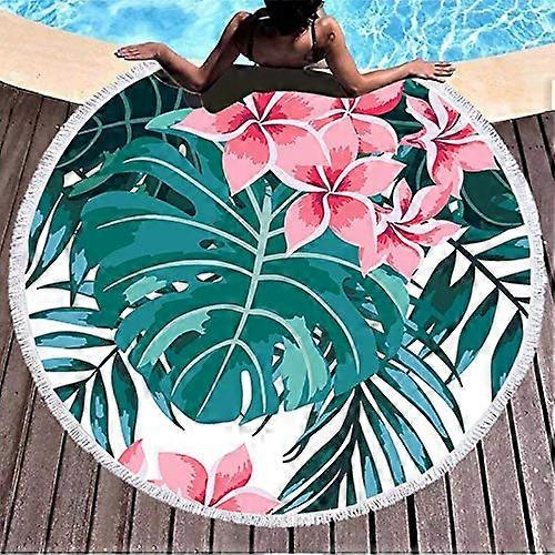 Oversized Round Beach Towel Palm Leaves Tropical Style Flamingo Print Microfiber Large Super Water Absorbent 59 Inches Diameter