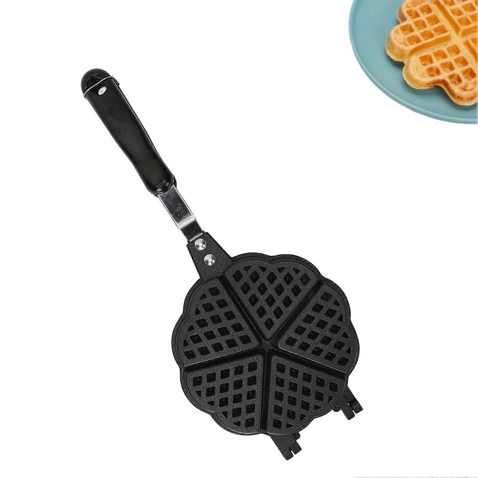 Non-stick Mini Aluminum Waffle Maker Pan with Long Handle for Camping Stovetop 5.9in