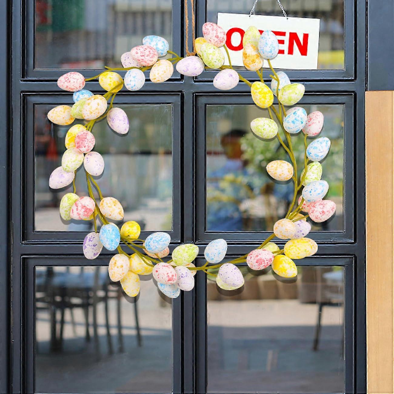 Easter Wreaths for Front Door - Artificial Hanging Garland with Colorful Easter Eggs for Home Party Wall Window Decor