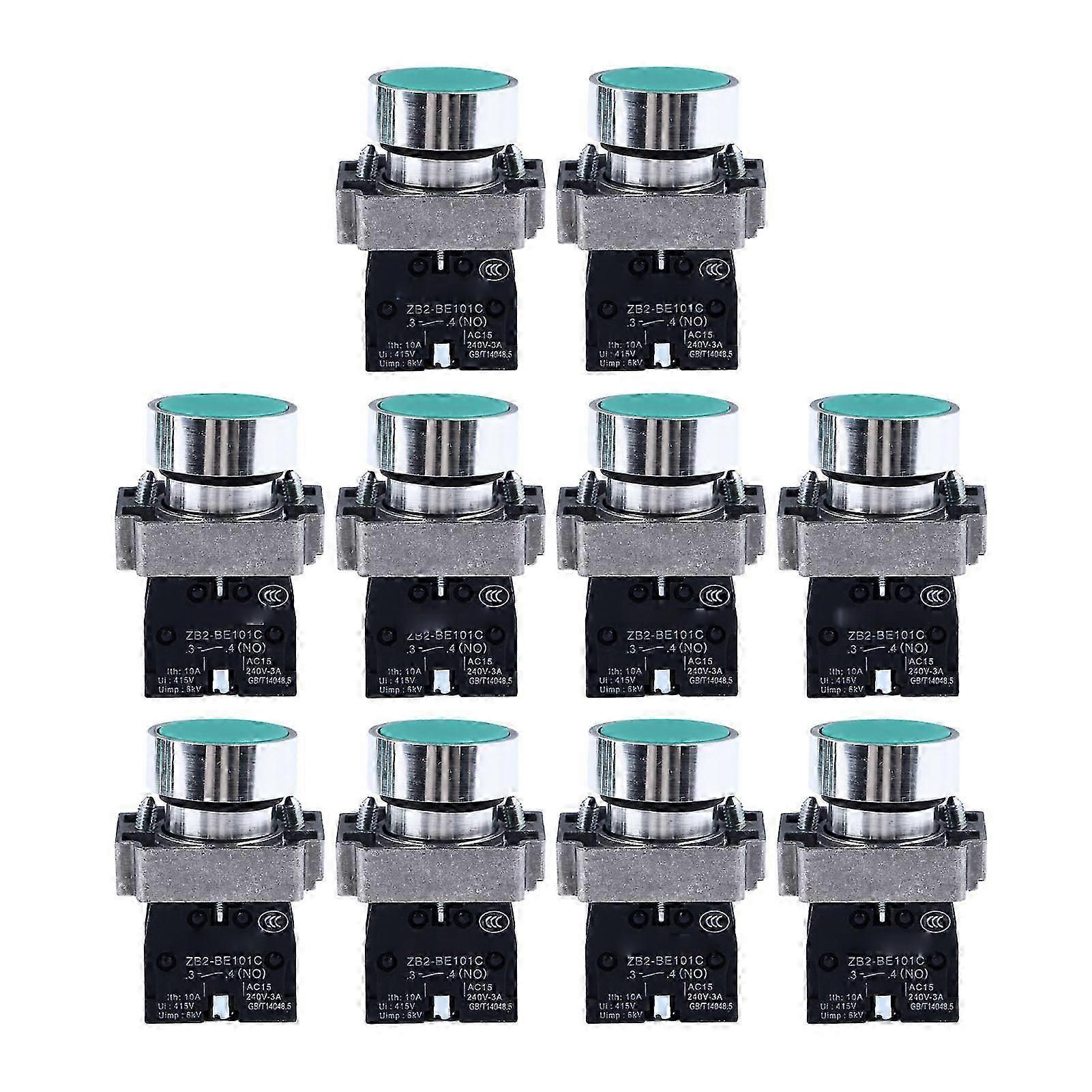 10PCS Push Button Switch Self Resetting Flat Head Start Stop Button Switch 22mm Mounting Hole AC240V XB2?BA31
