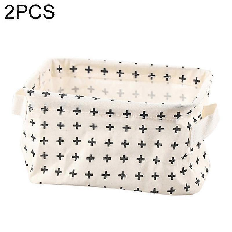 2 PCS Canvas Desktop Storage Basket Sundries Storage Box with Handle