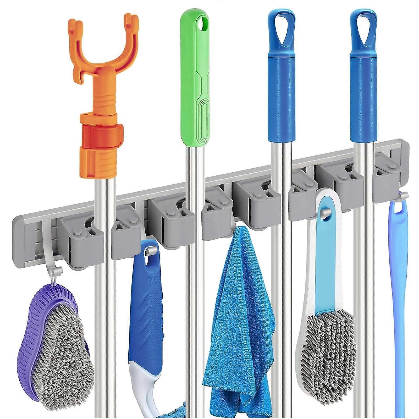 Cleaner Holder Wall Installation with 4 Adjustable Silicone Anti-Provel Railing, Compatible with Mops and Hanks