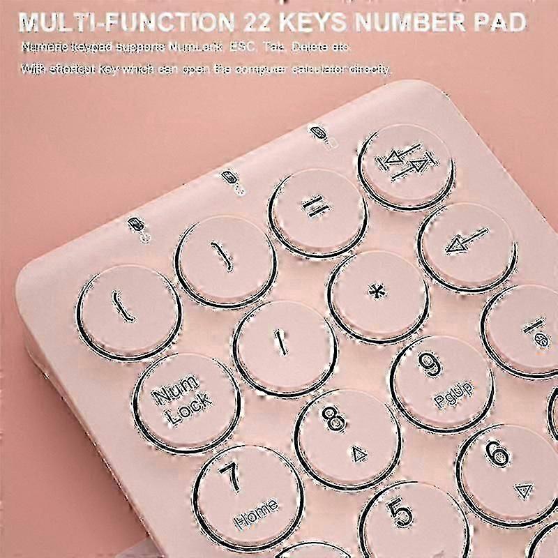 Wireless Number Pad Bluetooth Numeric Keypad Round Keycaps Numpad 22 Keys Rechargeable Number Keyboard(Pink)