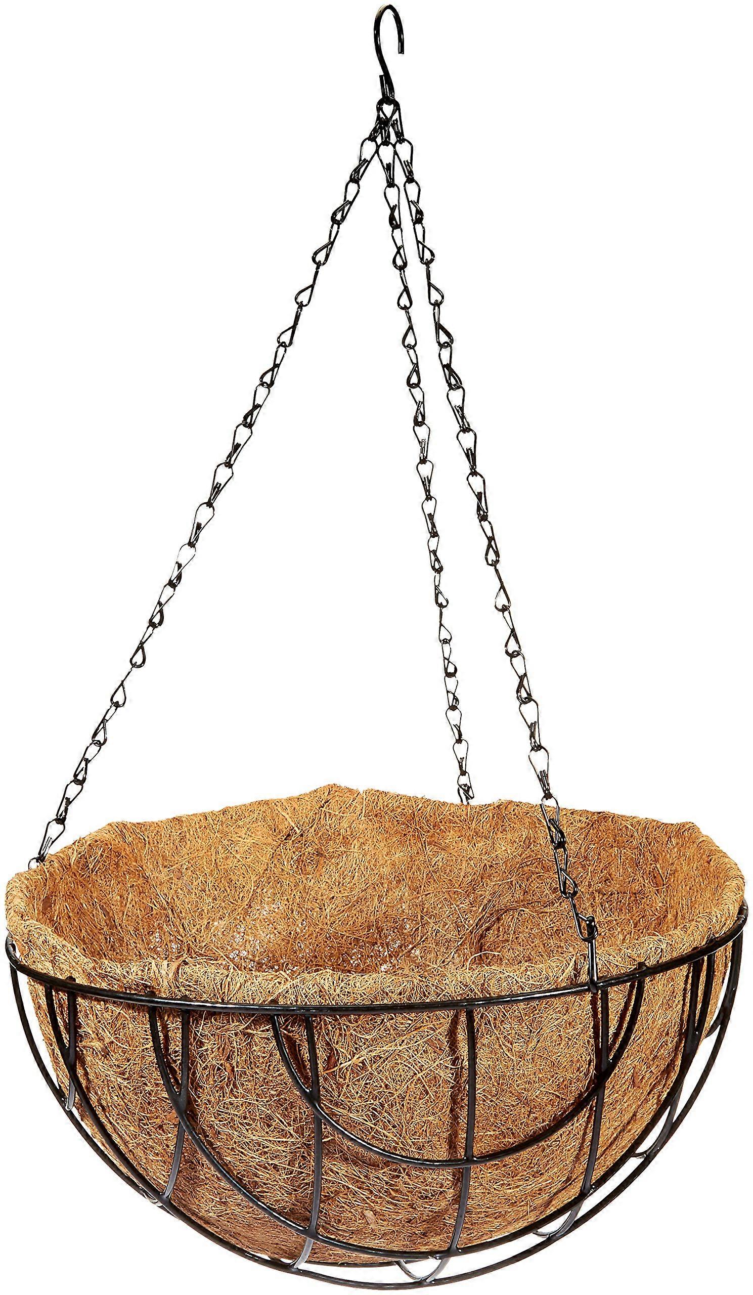 GB-4337-3L Coco Lined Hanging Planter 14-Inch Indoor Outdoor Plant Holder with Natural Fiber Liner and Rustic Style