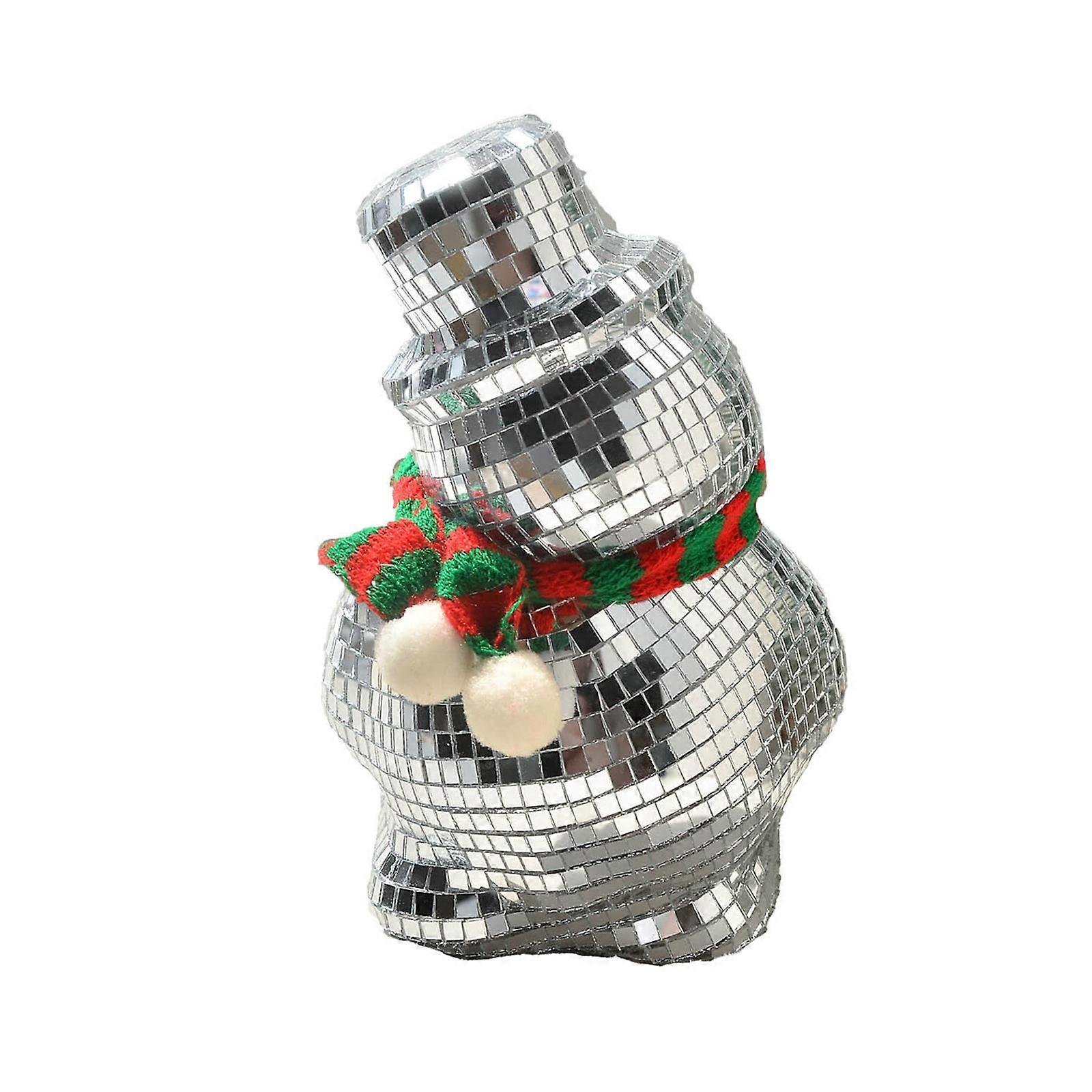 Sparkling Snowman Shape Figurine Statue Reflective Discos Ornament for Dance Parties and Christmas Festivals Decoration