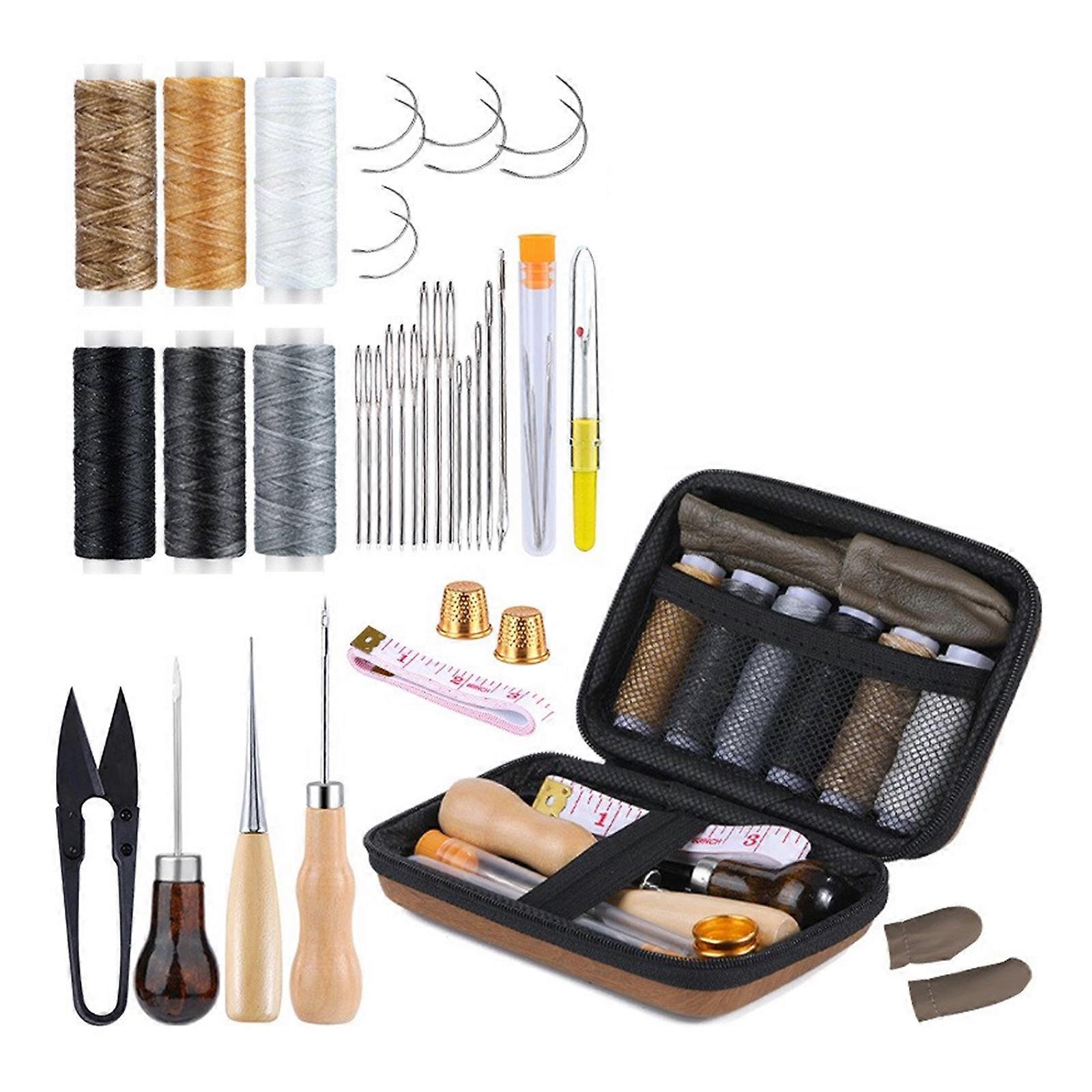 Leather Sewing Set with Storage Bag Thread Needle Awl Leather Working Tool Leather Tool for Leather Stitching Crafting