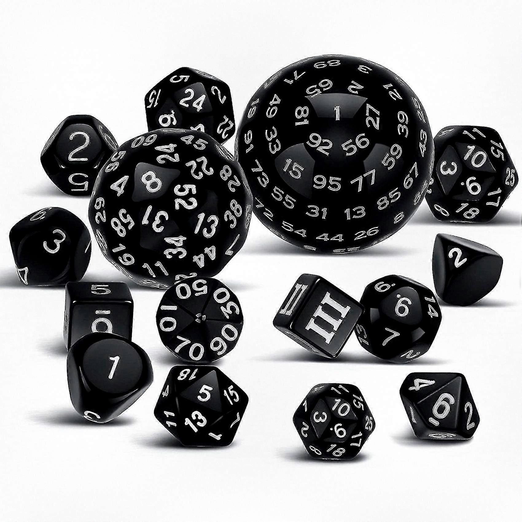15pc full polyhedral RPG dice collection with D3 to D100 spherical dice, 100-sided dice for tabletop role-playing games