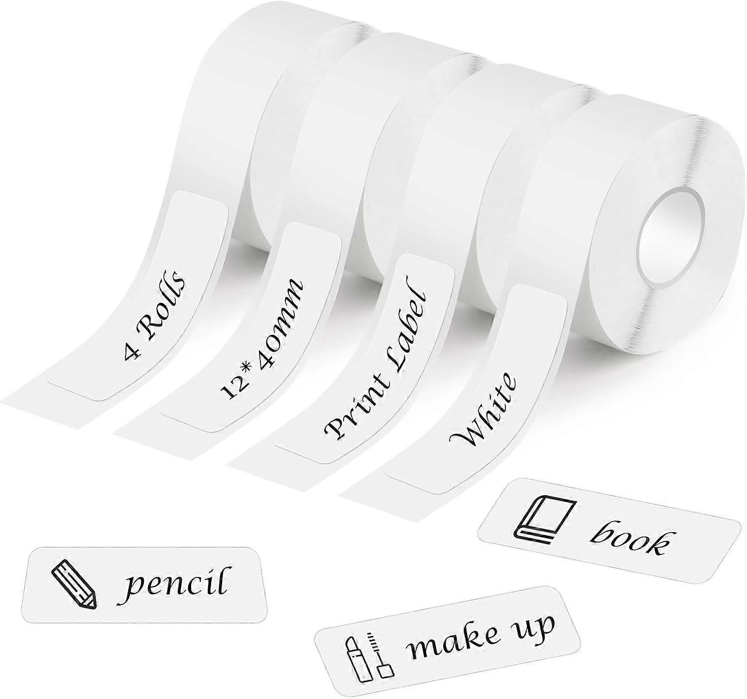 4pcs Self-Adhesive Labels for P15/D30/Q30 Label Maker, 12 x 40 mm Self-Adhesive Paper Printer Label Sticker, 160 Labels per Roll, for School, Home, O