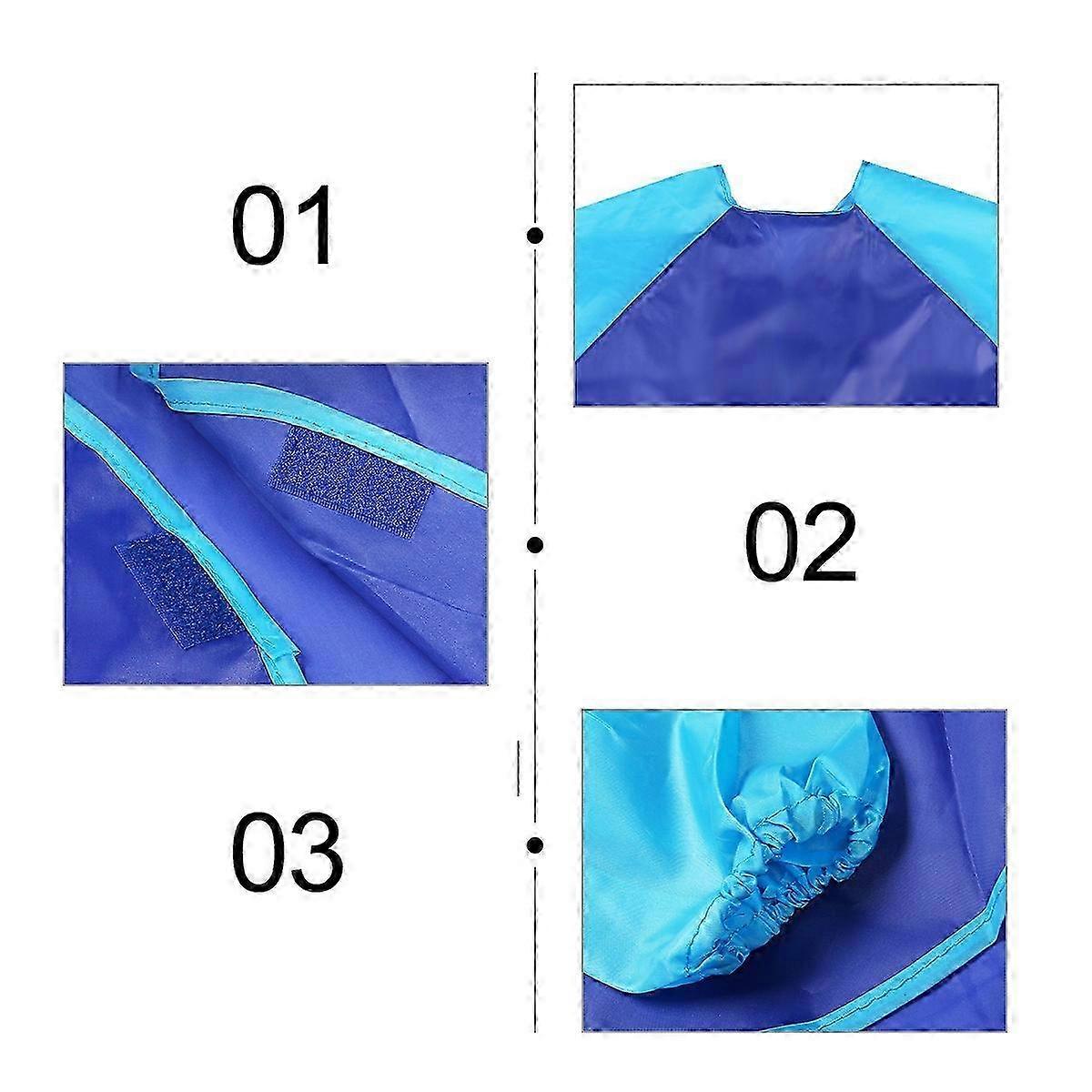 Children Kids Waterproof Long-sleeved Art Smock Painting Apron Plus Size Blue