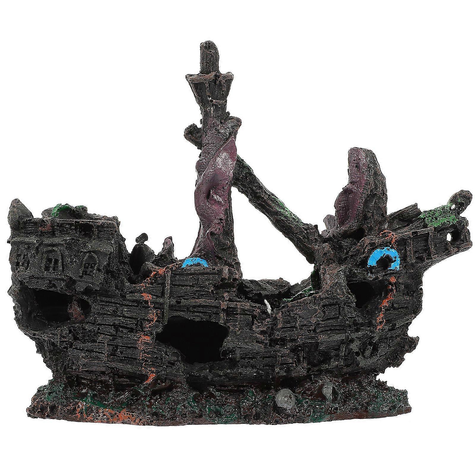 Underwater Shipwreck Craft for Aquarium Decoration Brown Resin Pirate Ship Model 1 Piece