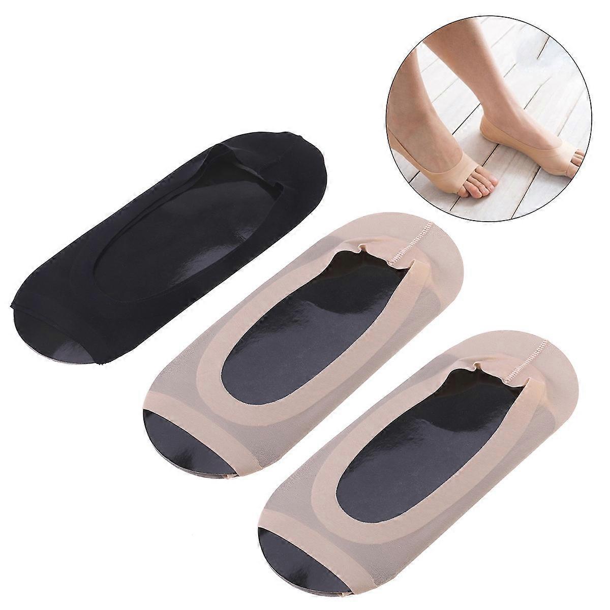 3 Pairs Invisible Peep Toe Socks with Non Slip Heel Grip Low Cut Ankle Liner Toeless Design Black and Beige