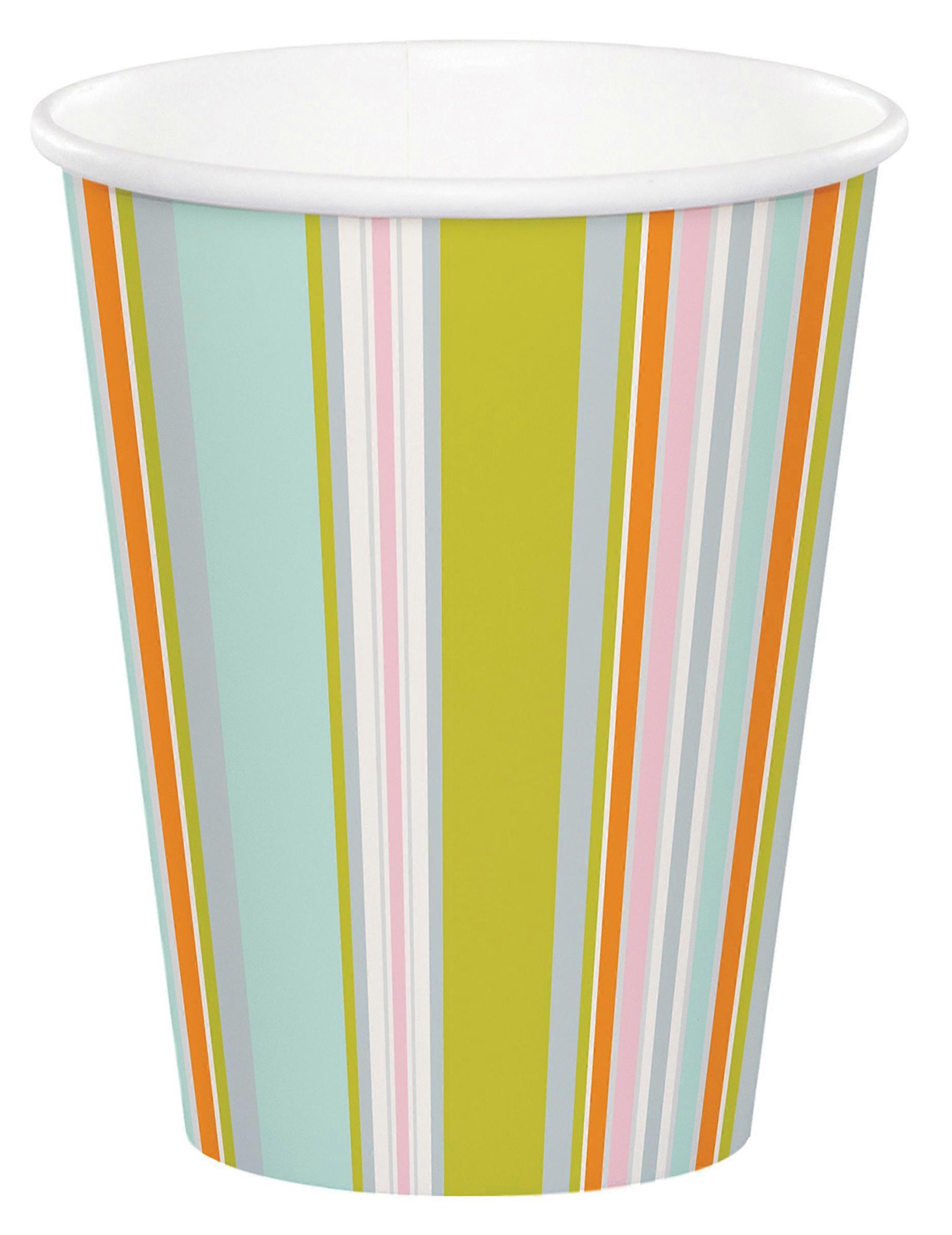 8 Jungle Striped Multicolored Paper Cups 256 ml
