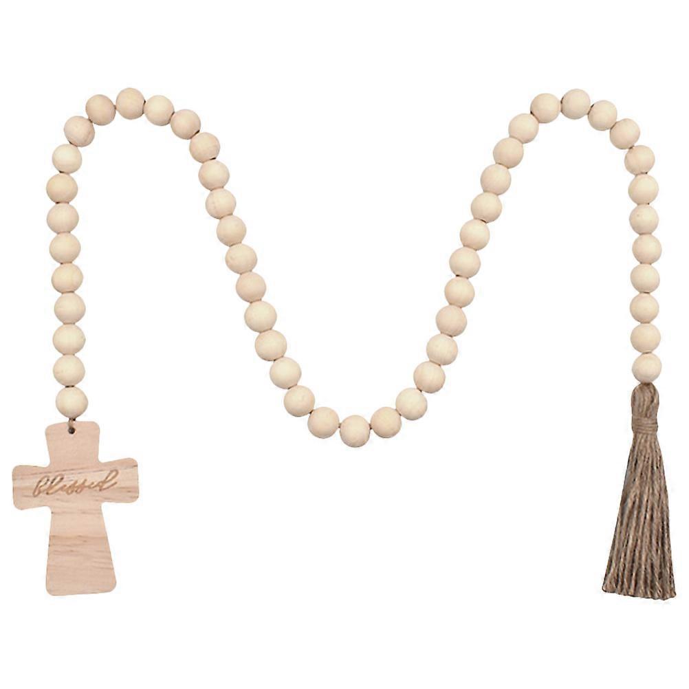 Rustic Garland With Tassel For Home Decor Beige 115x2x2cm Wooden Beads Holiday Season 1Pack