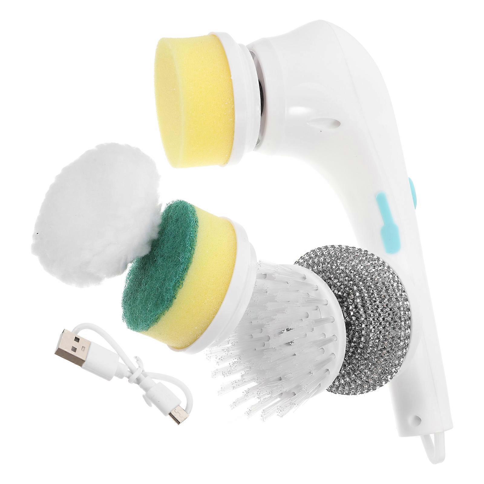 Electric Bathroom Cleaner Brush with Replaceable Heads for Tiles and Sinks Versatile Plastic White