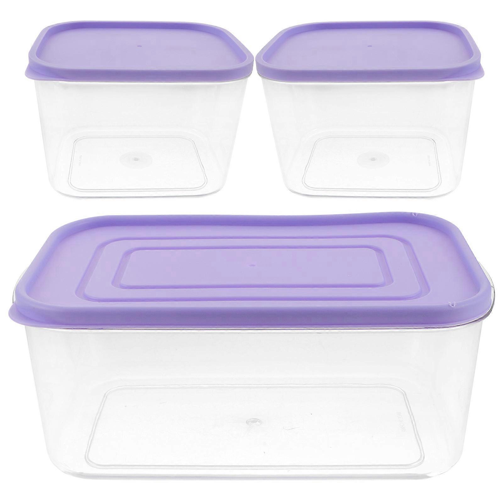 Fridge Organizer Refrigerator Organizer Bins with Lids Food Preservation Containers for Fridge 3Pcs Purple Transparent Rectangular Design