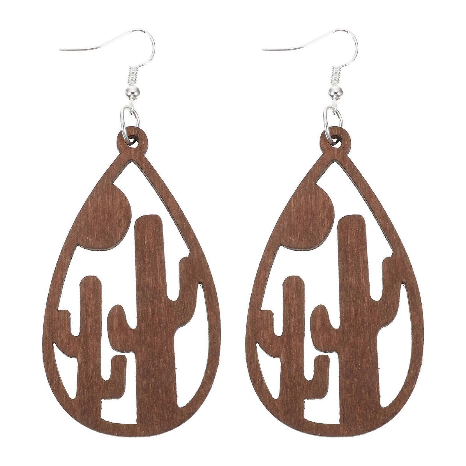 Cactus Design Earrings Recyclable Small Drop Versatile Brown 8.3x3.4cm 1Pair
