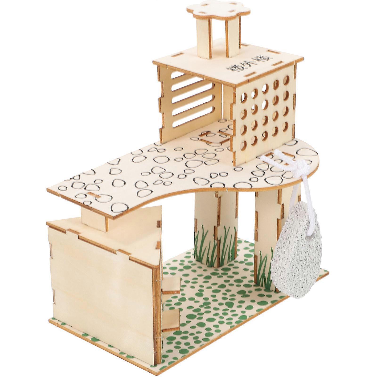 Small Pet Hideout House Hamster Climbing Toy Indoor Use 16.5x16x9 Cm Wood Climbing Platform 1Pcs