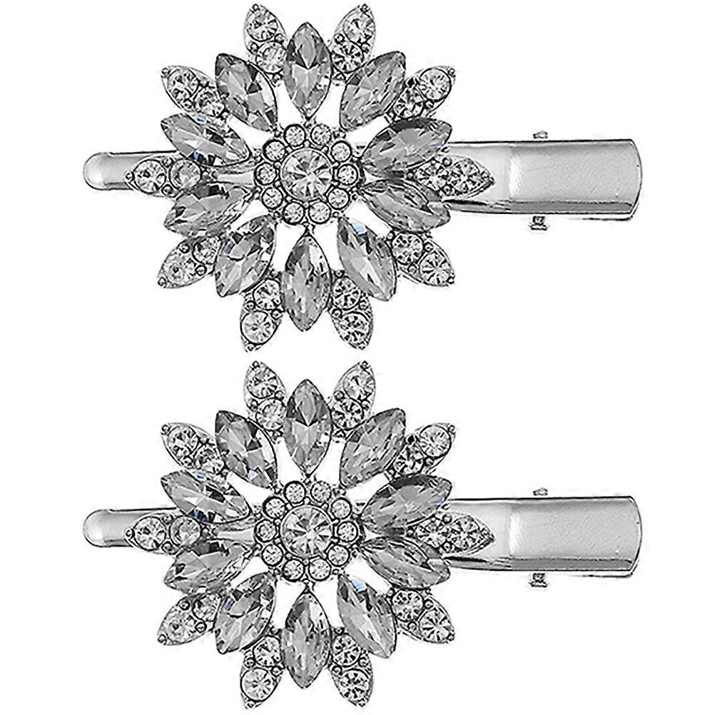 a polished and professional product description based on your input:
**2pcs Rhinestone Flower Hair Clips – Durable Crystal Duckbill Barrettes for