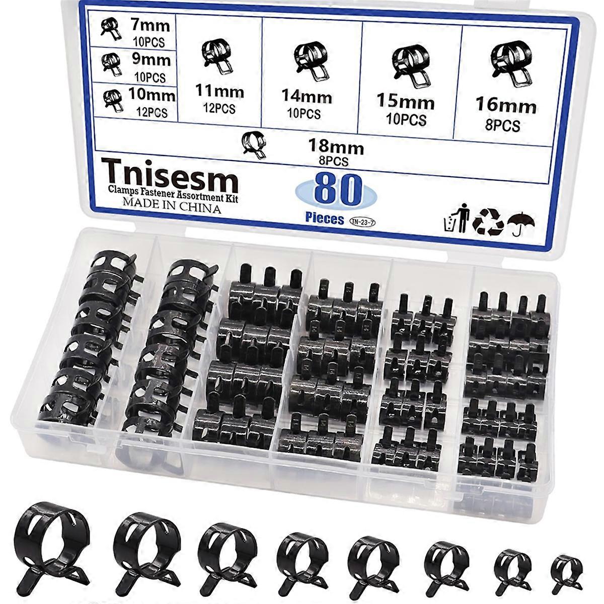 80Pcs Spring Band Hose Clamps Assortment Kits Silicone Vacuum Hose Pipe Clamp 7Mm 9Mm 10Mm 11Mm 14Mm 15Mm 16Mm 18Mm