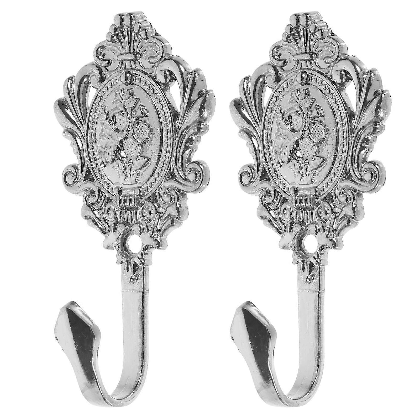 2pcs Rose Pattern Vintage Zinc Alloy Drapery Curtainry Holdbacks Tieback Hooks (Μαύρο)