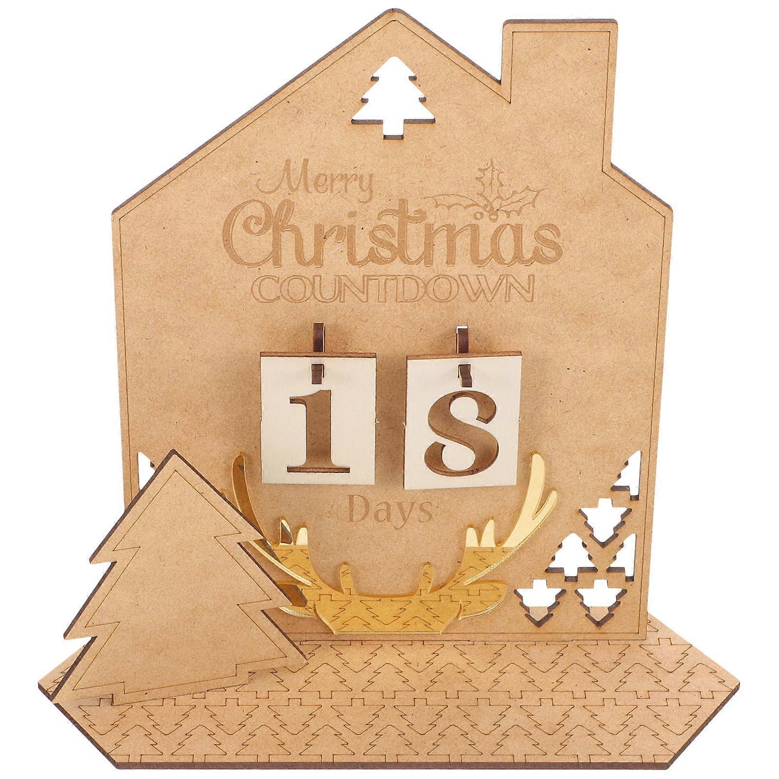 Wooden Christmas Advent Calendar Decorative Desk Ornament DIY Xmas Countdown Home Decor Gift with Changeable Date Numbers for Festive Table and