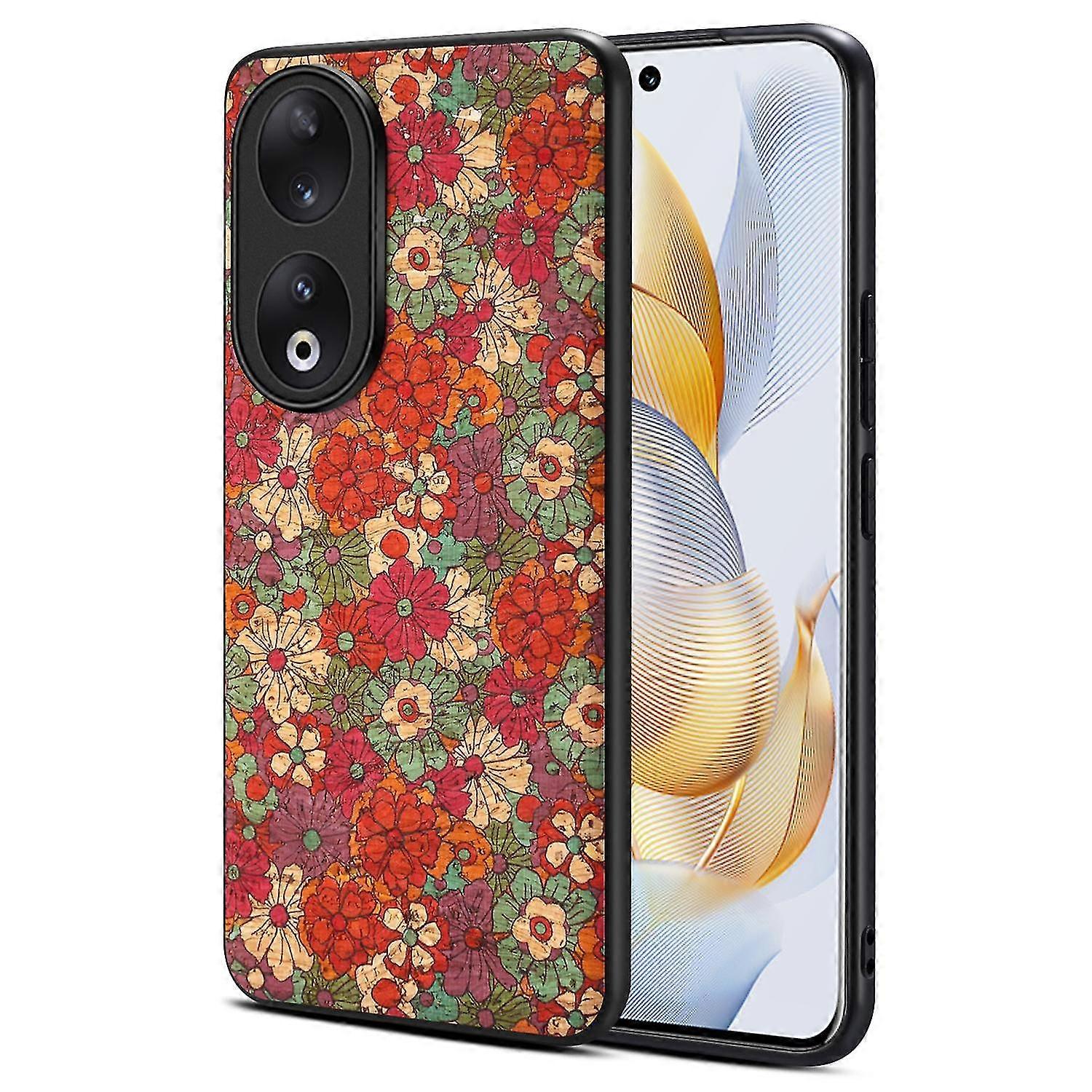 For Honor 90 Flower Pattern Leather Coated PC+TPU Protective Case - Winter / Blue