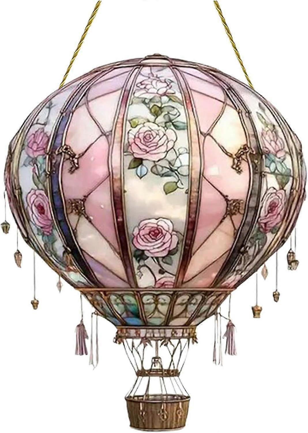 Flickering Hot Air Balloon Outdoor Decoration - Rainbow Acrylic Ornaments for Garden, Yard, Patio & Wall Room Decoration, Window Decoration