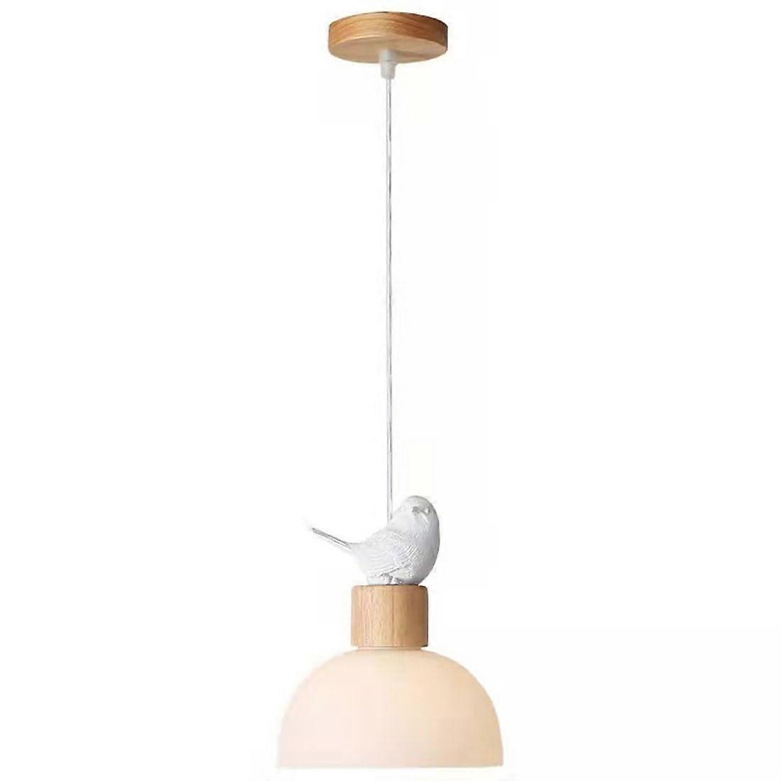 Glass Pendant Lights, Creative Bird Ceiling Lights with Wooden Lamp Holder, Height Adjustable Pendant Lamp