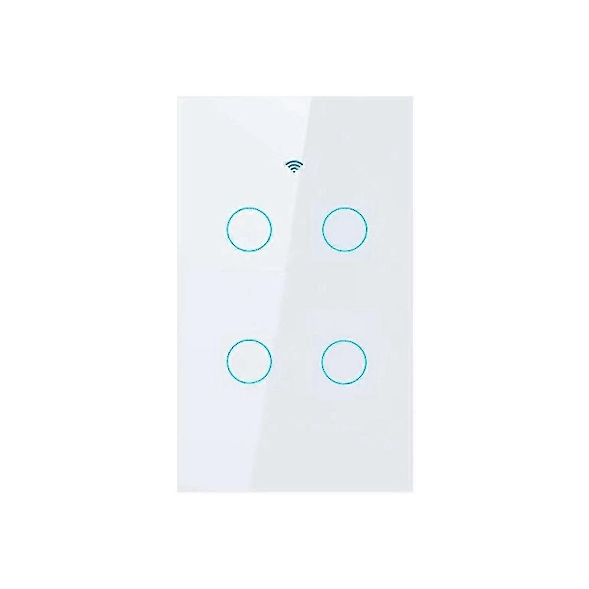 Interruttore a parete Smart WiFi 4 Gang No Neutral Wire Touch Sensor Interruttori della luce a LED per Smart Home Alexa Bianco
