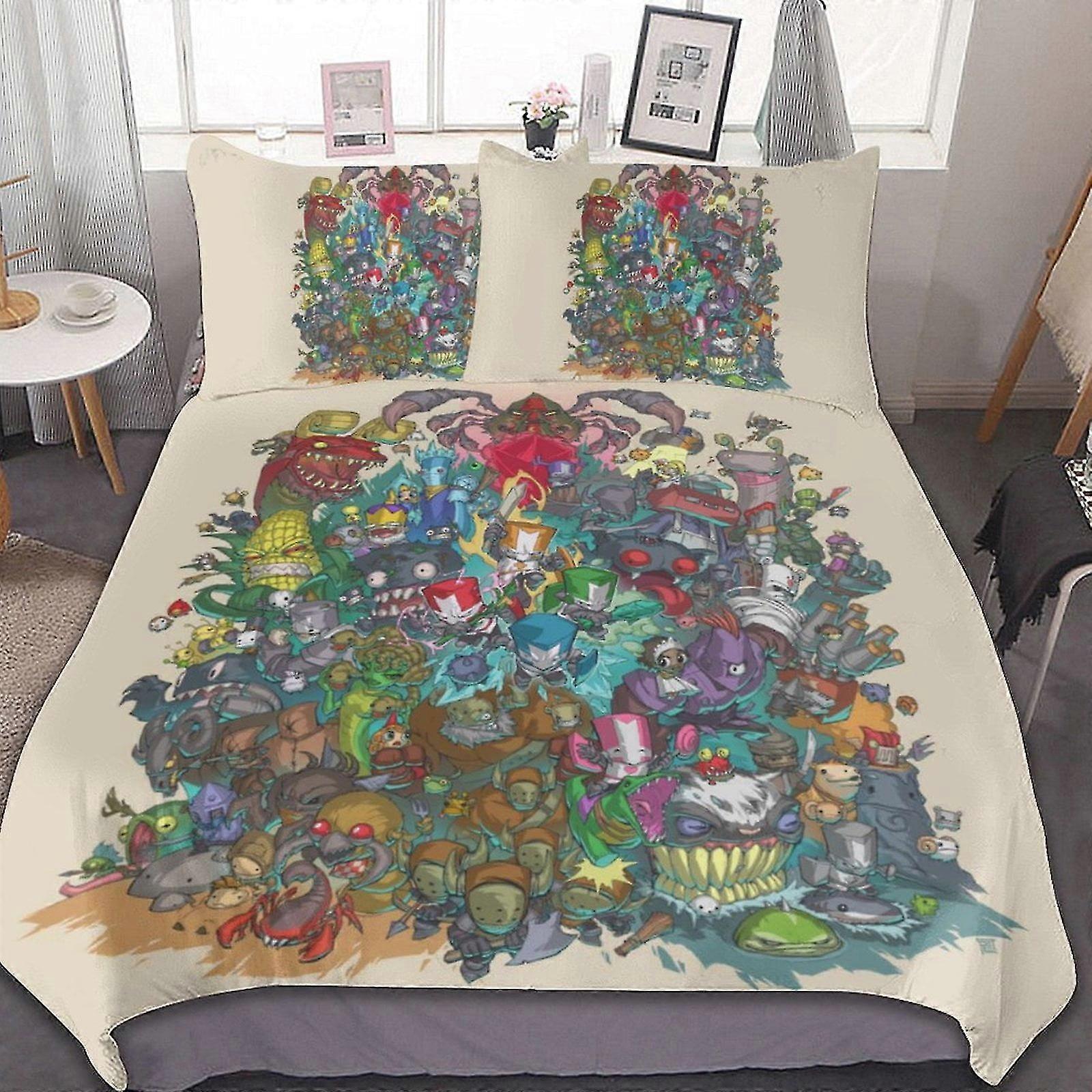 Castle Crashers 3 st lakan set Andningsbart påslakan med 2 kuddar Shams Soft All Seasons sängkläder set lämpligt för olika märken
