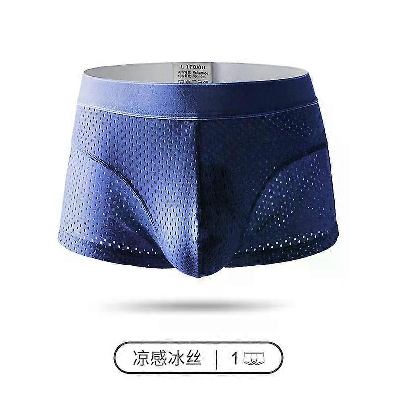 Men's Boxy Underwear Ice Silk Quick Dry Cool Feel Youth Mid Waist U Convex Pouch Boxer Shorts Mesh Breathable Comfort Underpants