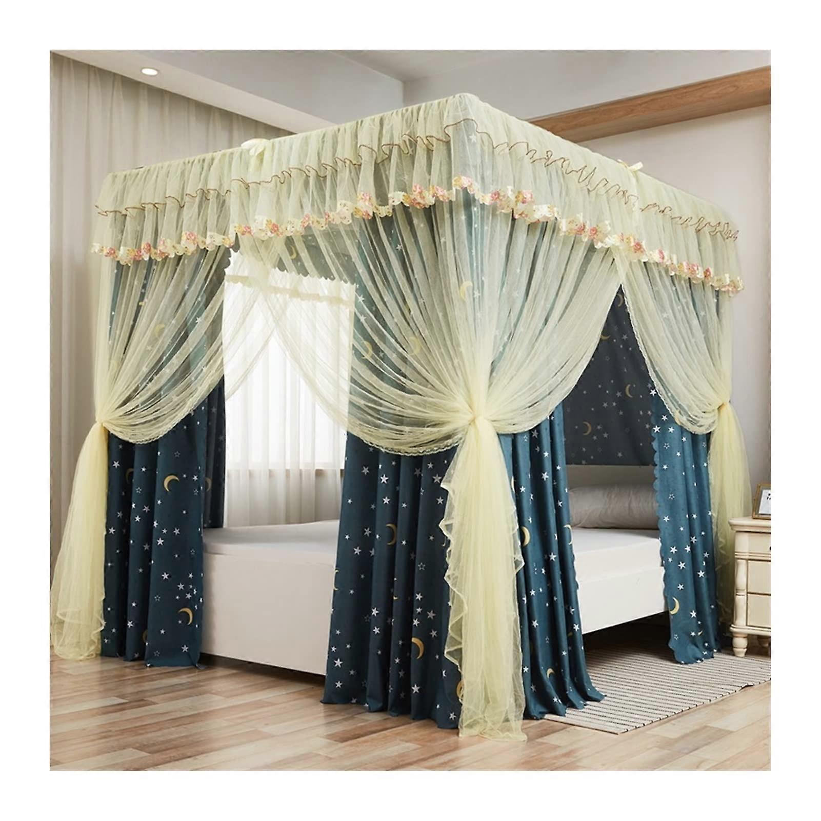 Bed canopy, blackout and dustproof bed curtain, mosquito net with 4 steel posts (150x200x200cm)