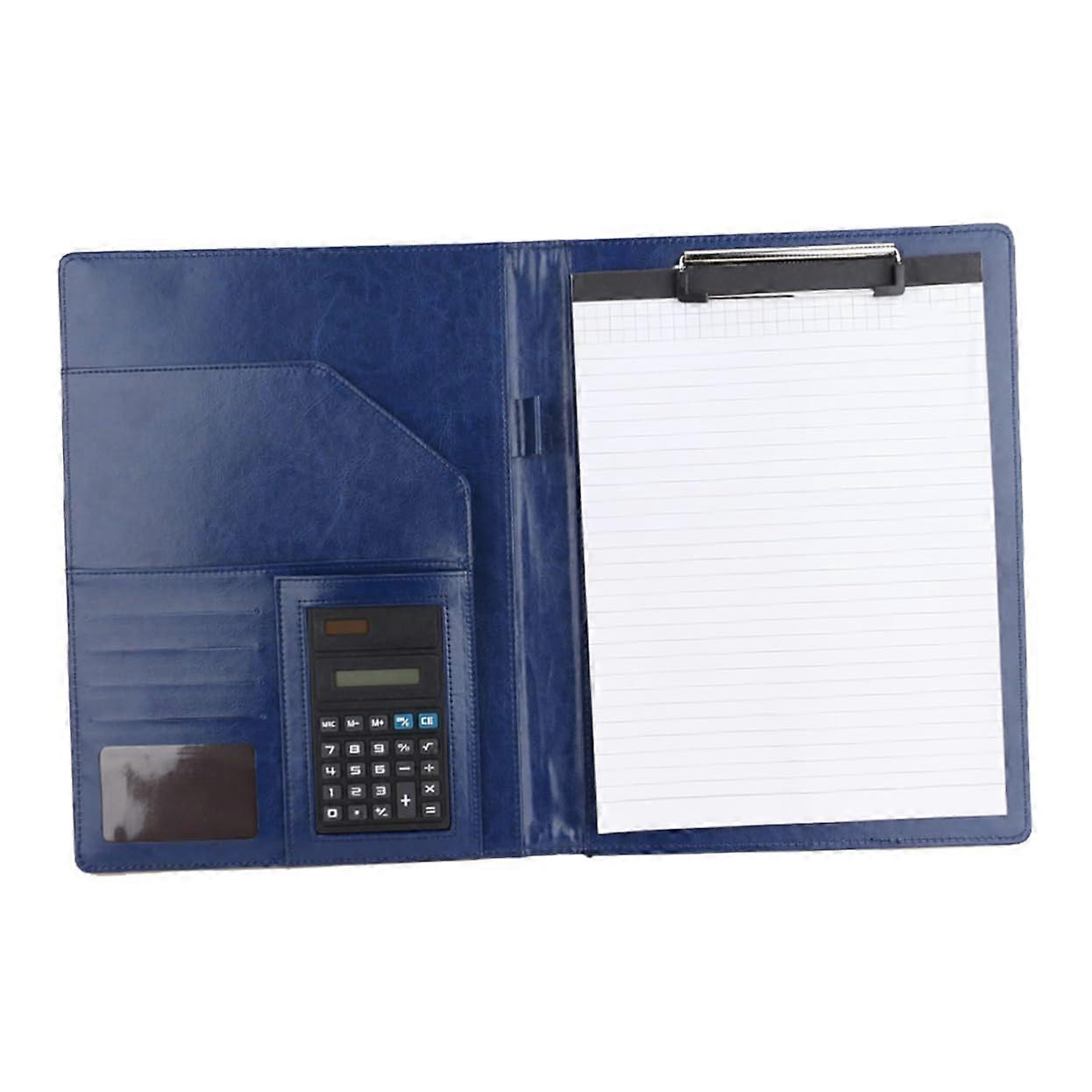 Document Folder Made of Faux Leather, Blue Office Binder for Documents, Portable File Organizer for School and Official Papers