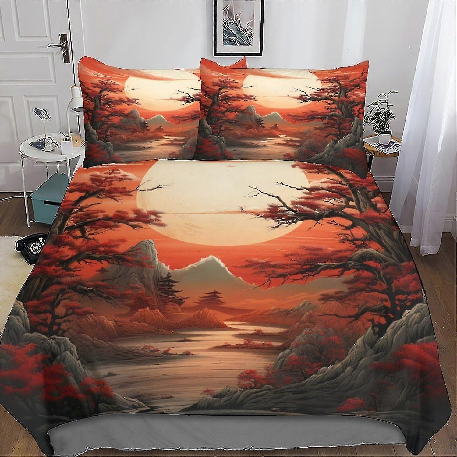 Conjunto de Edredom River Confortável, Capa de Edredom Fácil de Cuidar de 3 Peças, Capas de Almofada Sunset com Fecho de Zíper Microfibra Macia