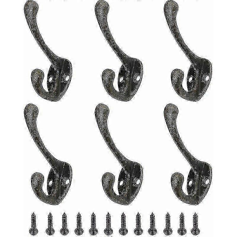 コートフック6個ヴィンテージメタルコートフック帽子用コートラックレトロフックブロンズネジ付き壁掛けフックワンサイズ-Ri